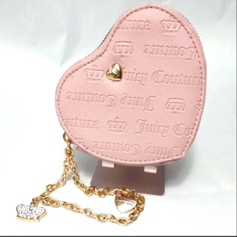 Juicy Couture Not Your Babe Heart Zip Around Coin Wallet With Gold Chain